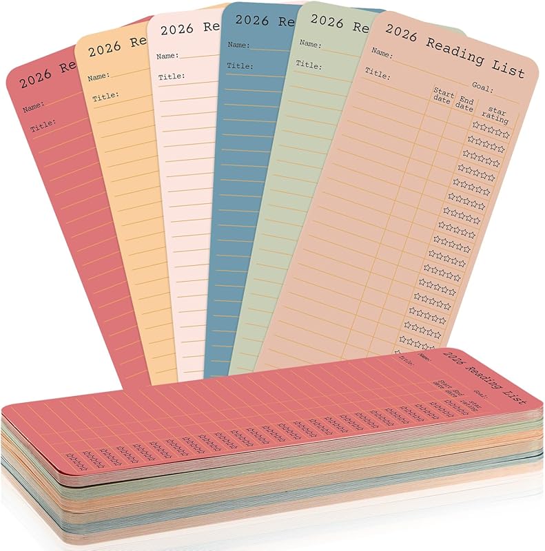 2026 Reading Log Bookmarks Set with Colorful Book Tracking Notecards f