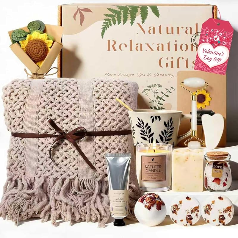 Self care spa gift basket for women with blanket, perfect for get well