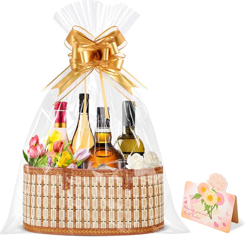 Large Empty Bamboo Gift Basket with Handle for Mother's Day, Birthday,