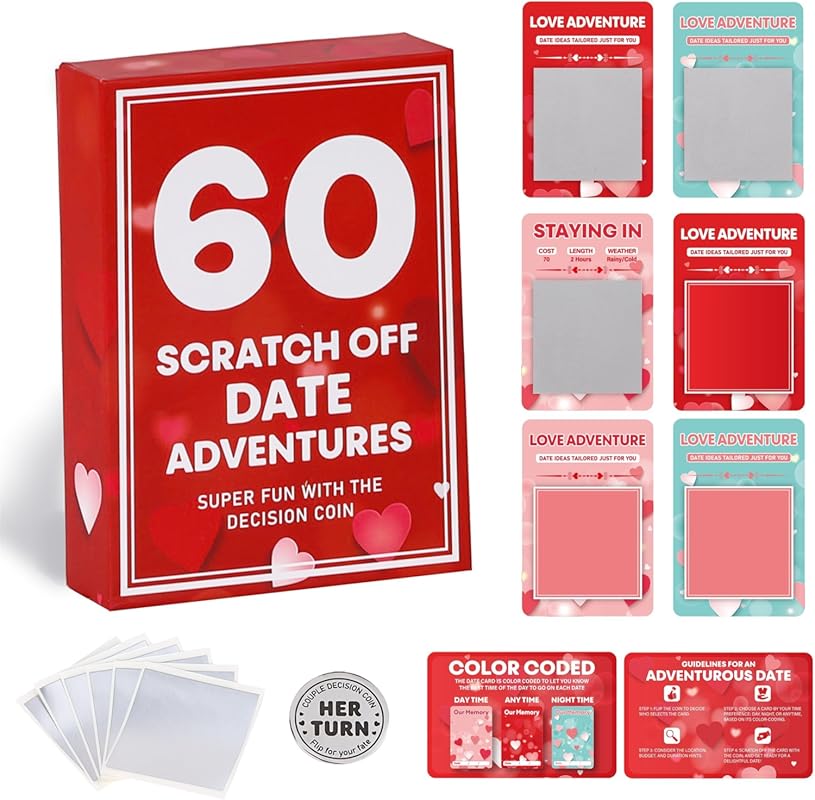 60+ Valentine's Day Date Night Ideas Scratch Off Cards Set - Unique an