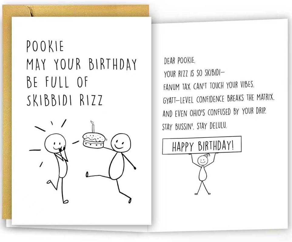 Gen Z Pookie birthday card, humorous slang gift for teenage girls 11th