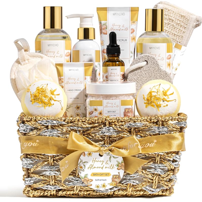 Honey almond milk spa gift basket for women relaxing bath and body set