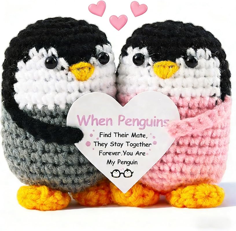 Crochet Penguin Couple Gift, Romantic Anniversary Present for Him, Her