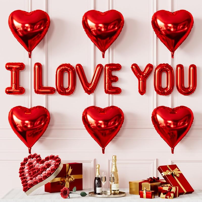 Red I Love You Balloons for Him/Her, Valentines Day Balloon with Red H