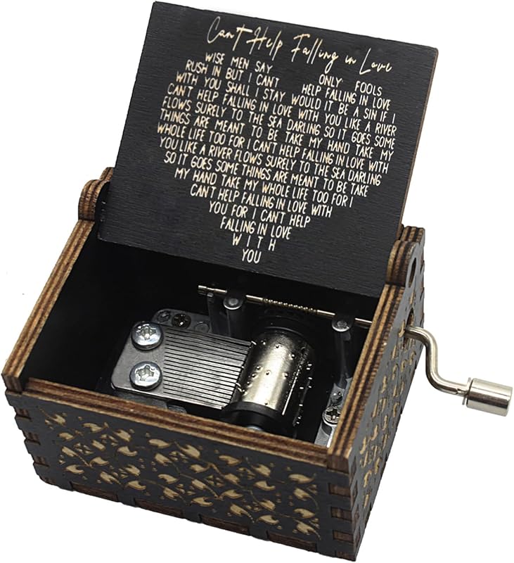 Vintage Wood Music Box with Laser Engraved Love Song, Romantic Gift fo