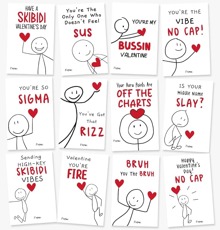 Gen Z Slang Valentine Cards for Classroom Exchange, 36 Pack for Teens 