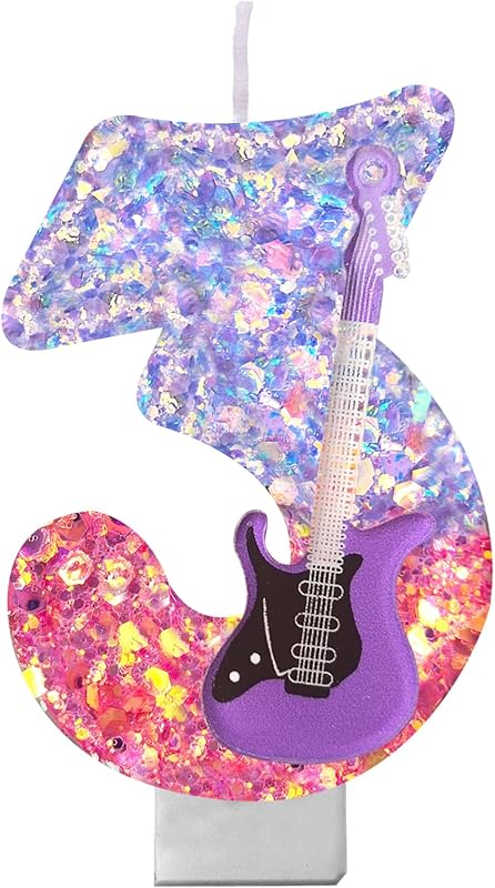 K-Pop Birthday Candle – Purple & Pink Glitter Music Theme Cake Candle 