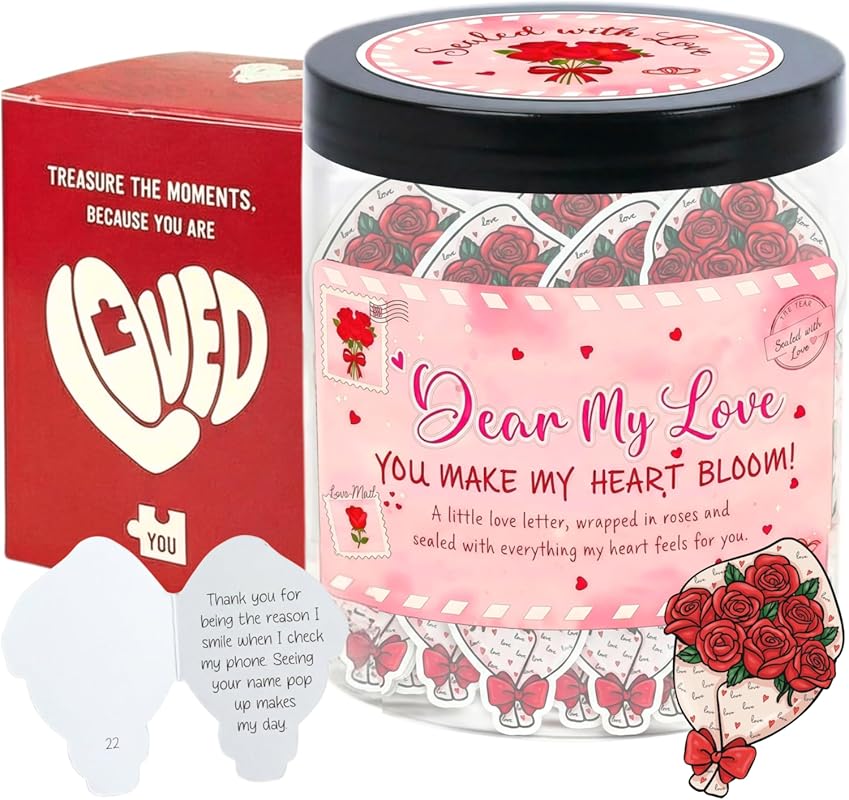 Love Notes Jar with 60 Romantic Messages – Thoughtful Valentine Gift f